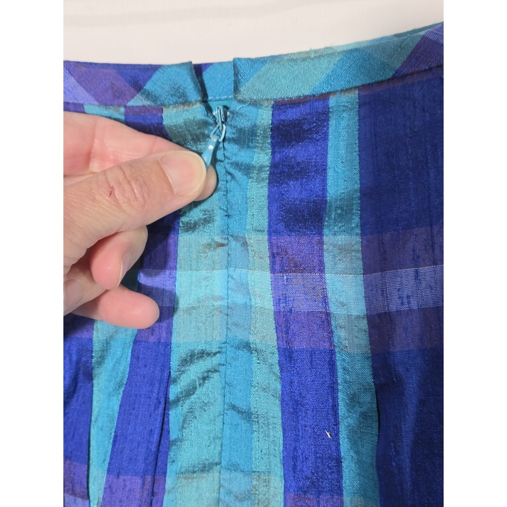 Maggy‎ London Silk Plaid Midi Skirt Womens 8 Blue Teal Pleated Vintage Excellent - Picture 4 of 9